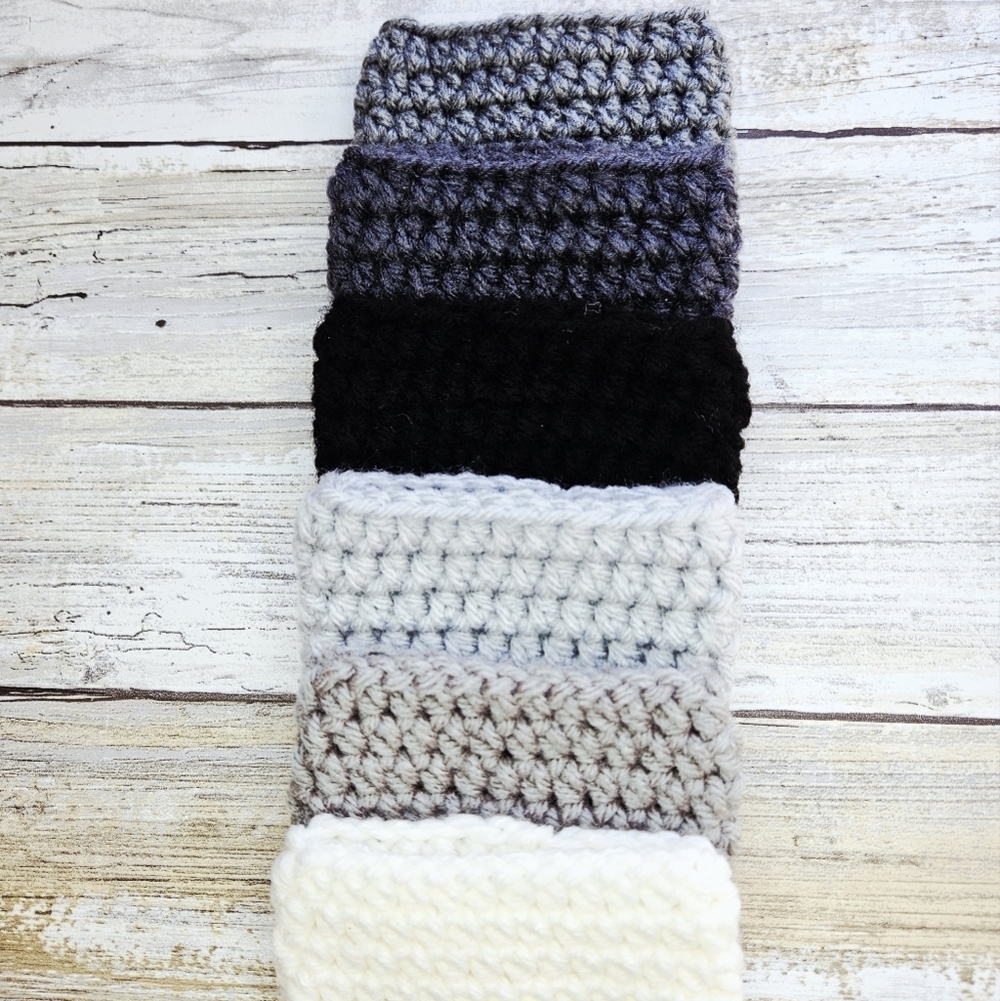 Handmade Crochet Coffee Sleeve Set 6 BLACK AND GREYS - Picture 3 of 4